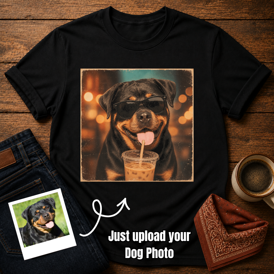 Custom Photo Coffee Lover Dog T-Shirt