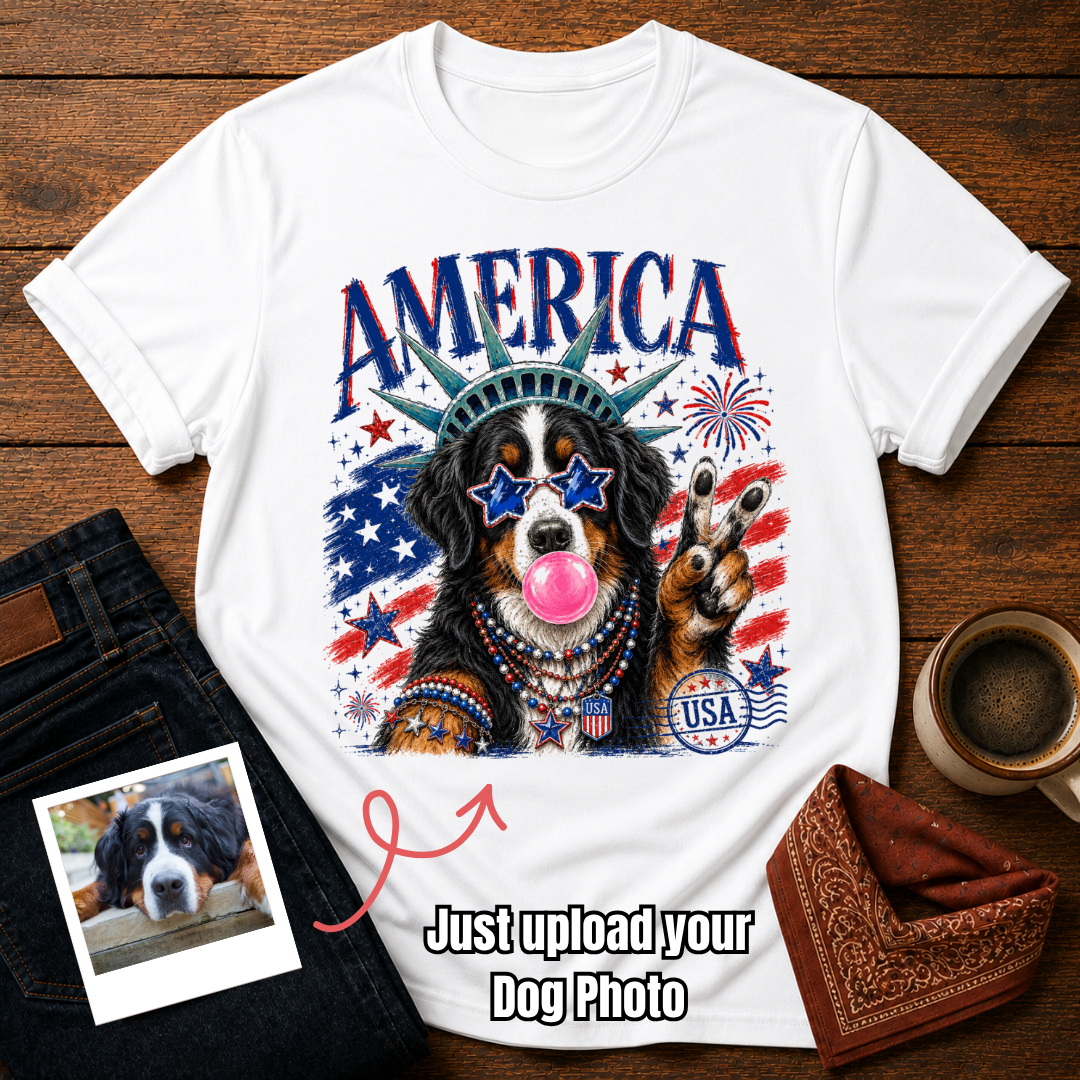 Custom Photo Patriotic Dog T-Shirt